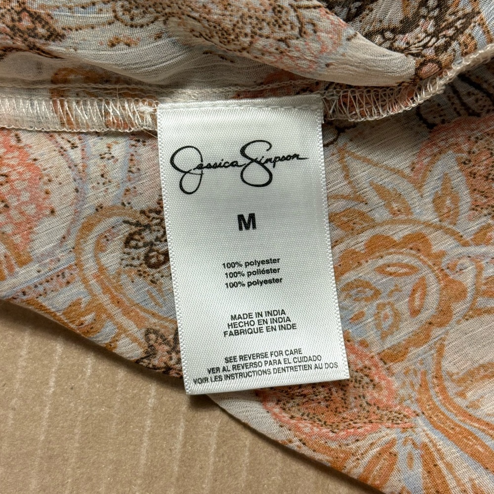 Jessica Simpson Paisley Print Kimono Blakely 3/4 Sleeve Side Slits Gardenia - Picture 6 of 7